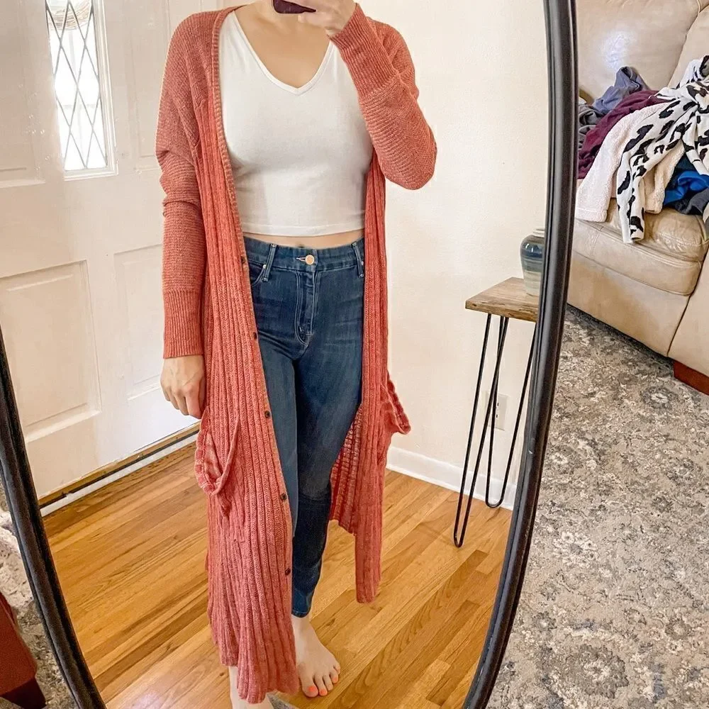 Free People Shadow Stripe Duster Cardigan L